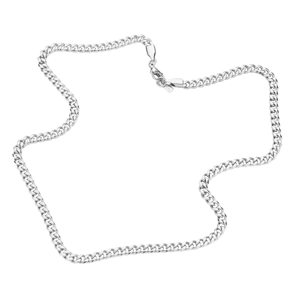 Rhodium 6 Diamond Cut Stainless Steel 16 Inch 4mm Cuban Metal Chain Necklace is crafted with high-quality diamond cut stainless steel, adding both durability and a touch of elegance to your outfit. The 6 diamond accents add a subtle sparkle, making it a perfect accessory for any occasion. Upgrade your jewelry collection with this sophisticated piece. 