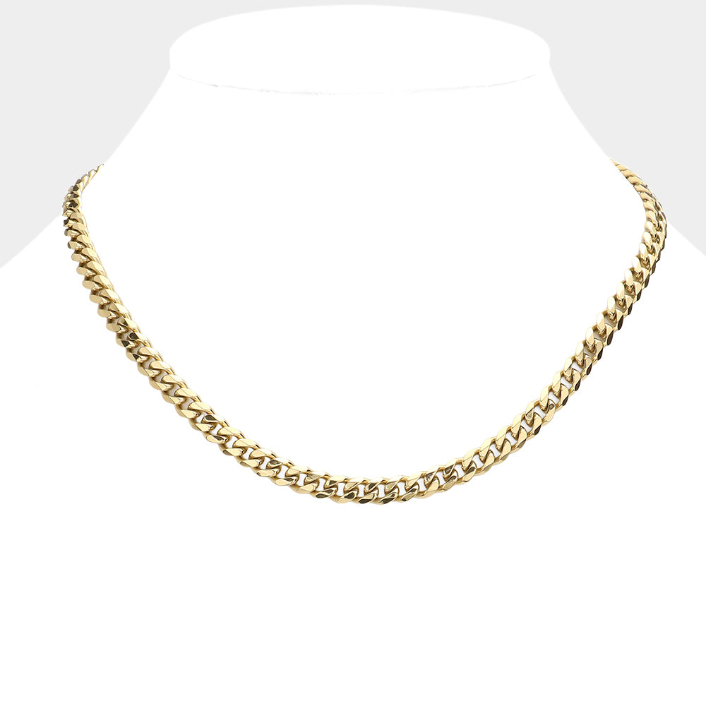 Gold 6 Diamond Cut Stainless Steel 16 Inch 6.2mm Cuban Metal Chain Necklace