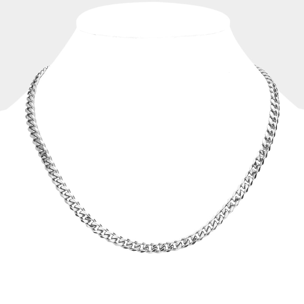 Rhodium 6 Diamond Cut Stainless Steel 18 Inch 6.2mm Cuban Metal Chain Necklace