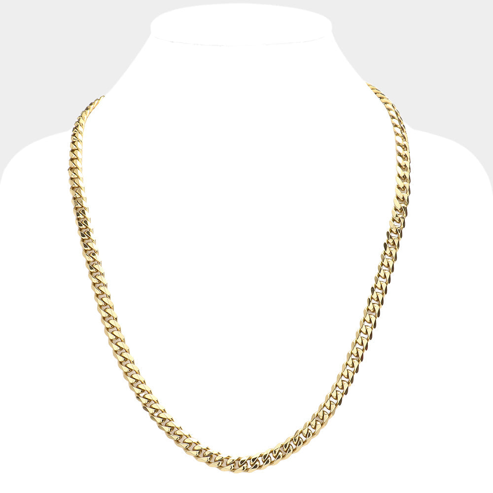 Gold 6 Diamond Cut Stainless Steel 24 Inch 8mm Cuban Metal Chain Necklace