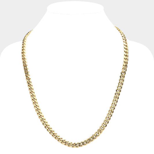 Gold 6 Diamond Cut Stainless Steel 24 Inch 8mm Cuban Metal Chain Necklace