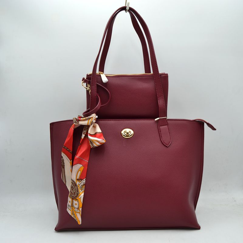 Structured Shoulder Tote Bag with Matching Pouch and Scarf - Taupe - Tote Bag