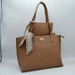 Structured Shoulder Tote Bag with Matching Pouch and Scarf - Taupe - Tote Bag