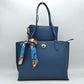 Structured Shoulder Tote Bag with Matching Pouch and Scarf - Taupe - Tote Bag