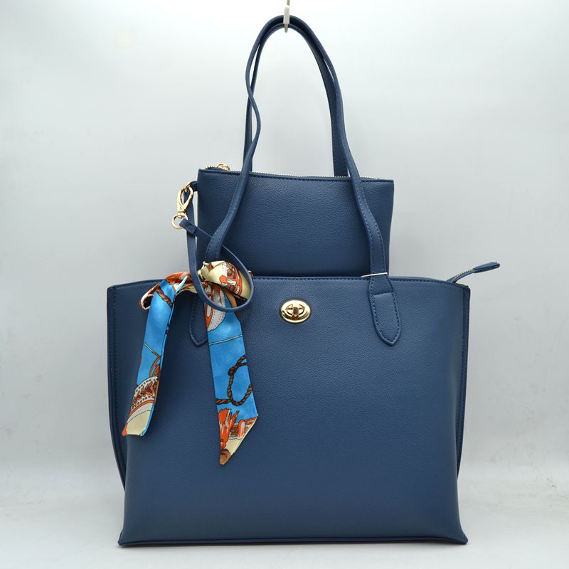 Structured Shoulder Tote Bag with Matching Pouch and Scarf - Taupe - Tote Bag