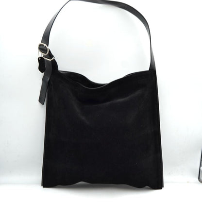 Slouchy Hobo Shoulder Bag with Adjustable Buckle Strap - Black - Shoulder Bag
