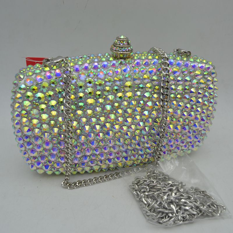 Beaded Evening Clutch Bag with Removable Chain Strap - Silver - Clutch Bags
