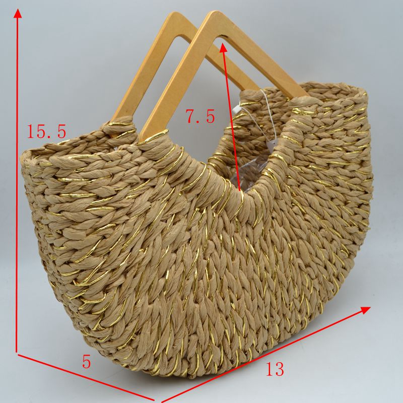 Woven Basket Tote Bag with Metallic Thread and Triangle Handles - totes