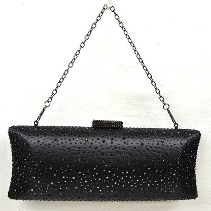 Elegant Studded Crystal Clutch Womens Evening Bag - Black - Evening Bags