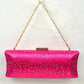 Elegant Studded Crystal Clutch Womens Evening Bag - Fuchsia - Evening Bags