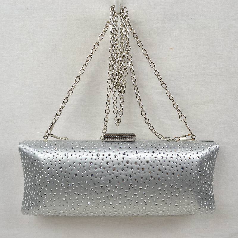 Elegant Studded Crystal Clutch Womens Evening Bag - Silver - Evening Bags
