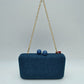 Textured Box Clutch Bag with Double Bead Clasp and Chain Strap - Navy blue - Clutch Bags