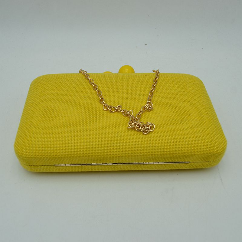 Textured Box Clutch Bag with Double Bead Clasp and Chain Strap - Clutch Bags