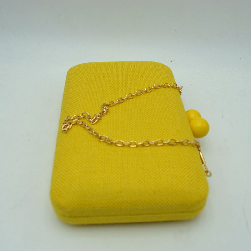 Textured Box Clutch Bag with Double Bead Clasp and Chain Strap - Clutch Bags