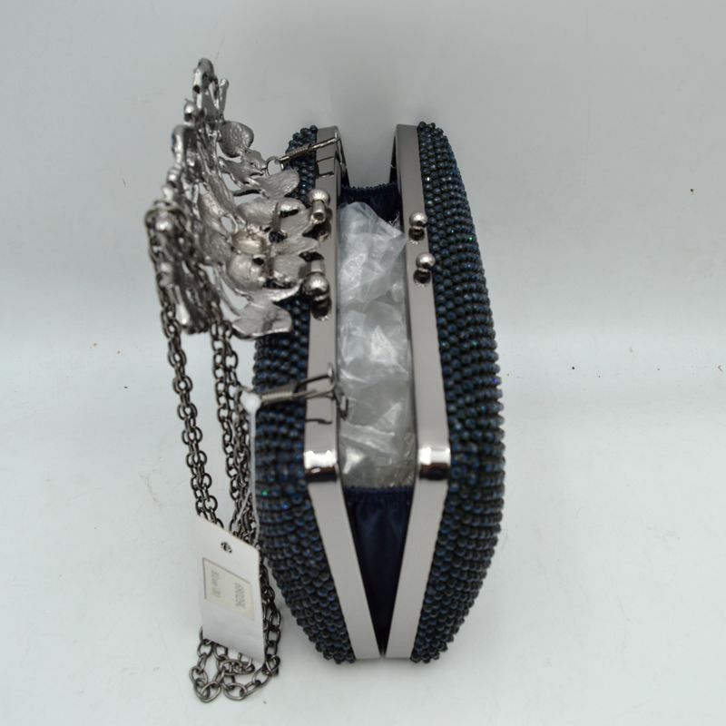 Studded Evening Clutch with Ornate Leaf Clasp Detail - Clutch Bags