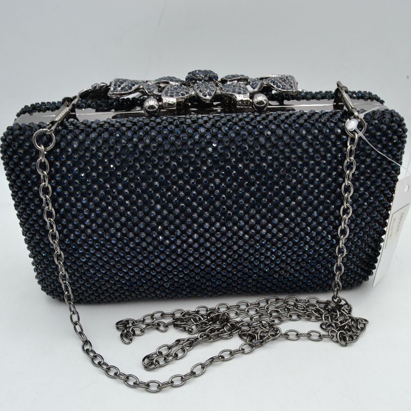 Studded Evening Clutch with Ornate Leaf Clasp Detail - Clutch Bags