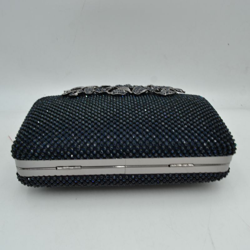 Studded Evening Clutch with Ornate Leaf Clasp Detail - Clutch Bags