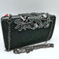 Studded Evening Clutch with Ornate Leaf Clasp Detail - Dark Green - Clutch Bags