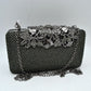 Studded Evening Clutch with Ornate Leaf Clasp Detail - Dark Gray - Clutch Bags