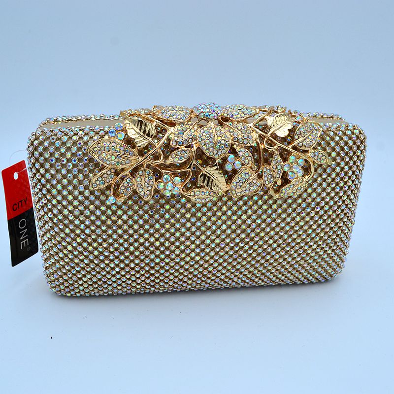 Studded Evening Clutch with Ornate Leaf Clasp Detail - Clutch Bags