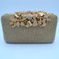 Studded Evening Clutch with Ornate Leaf Clasp Detail - Gold - Clutch Bags