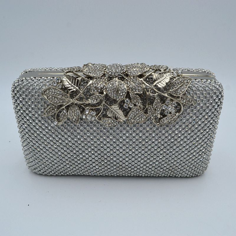Studded Evening Clutch with Ornate Leaf Clasp Detail - Clutch Bags