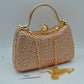 Rhinestone Encrusted Evening Clutch Bag with Pearl Clasp and Metal Handle - Champagne - Clutch Bags