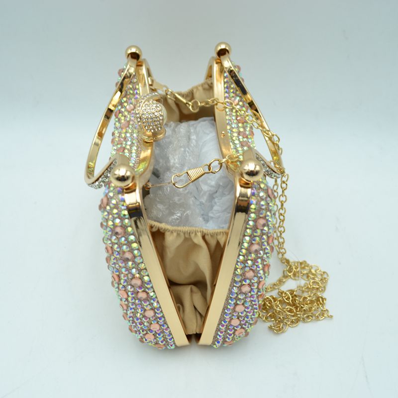 Rhinestone Encrusted Evening Clutch Bag with Pearl Clasp and Metal Handle - Clutch Bags