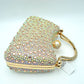 Rhinestone Encrusted Evening Clutch Bag with Pearl Clasp and Metal Handle - Clutch Bags