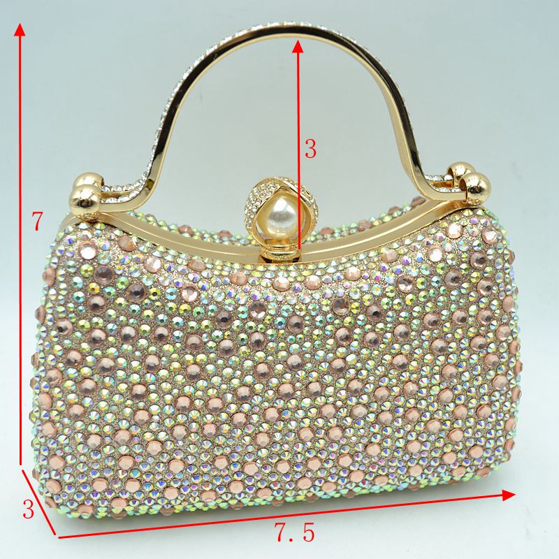 Rhinestone Encrusted Evening Clutch Bag with Pearl Clasp and Metal Handle - Clutch Bags
