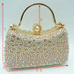 Rhinestone Encrusted Evening Clutch Bag with Pearl Clasp and Metal Handle - Clutch Bags