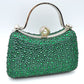 Rhinestone Encrusted Evening Clutch Bag with Pearl Clasp and Metal Handle - Green - Clutch Bags