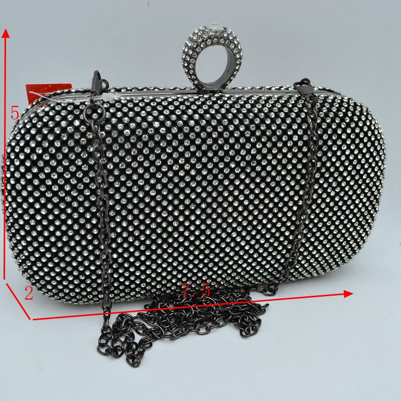 Embellished Box Clutch with Ring Top Clasp - Clutch Bags