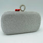 Embellished Box Clutch with Ring Top Clasp - Silver - Clutch Bags