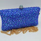 Rhinestone Embellished Box Clutch Bag with Removable Chain Strap - Blue - Clutch Bags