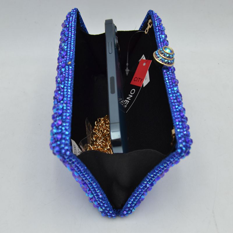 Rhinestone Embellished Box Clutch Bag with Removable Chain Strap - Clutch Bags