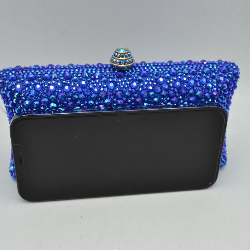 Rhinestone Embellished Box Clutch Bag with Removable Chain Strap - Clutch Bags