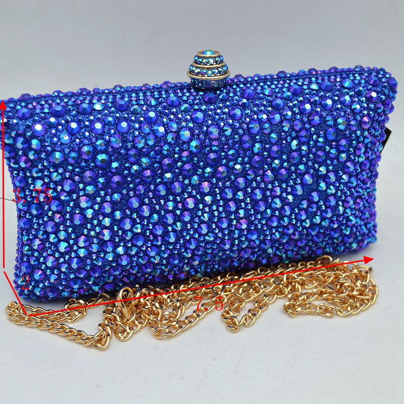 Rhinestone Embellished Box Clutch Bag with Removable Chain Strap - Clutch Bags