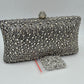 Rhinestone Embellished Box Clutch Bag with Removable Chain Strap - Dark Silver - Clutch Bags
