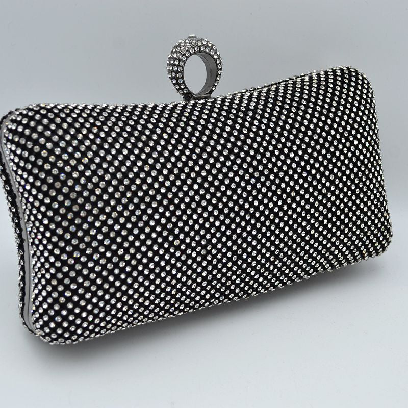 Shimmering Studded Clutch Bag with Textured O-Ring Clasp - Clutch Bags