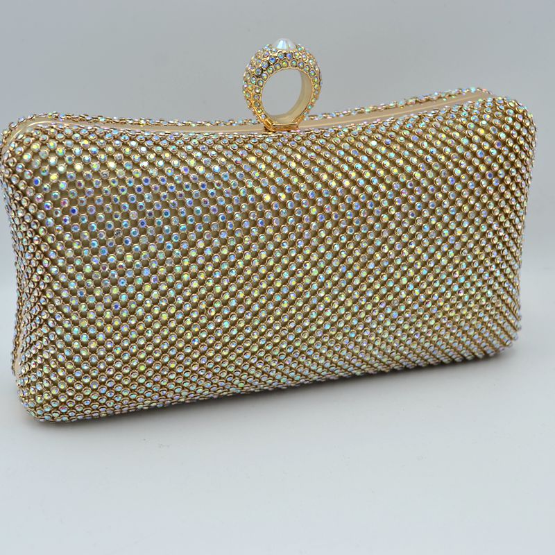 Shimmering Studded Clutch Bag with Textured O-Ring Clasp - Clutch Bags