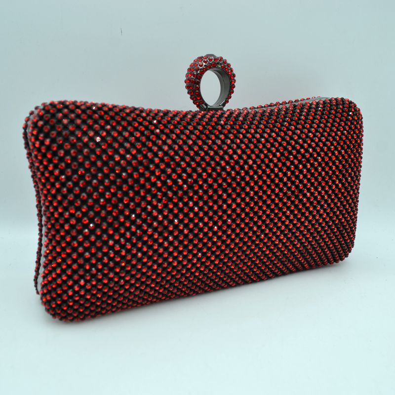 Shimmering Studded Clutch Bag with Textured O-Ring Clasp - Red - Clutch Bags