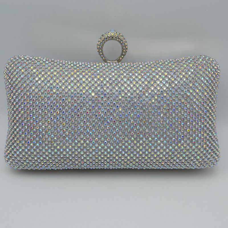 Shimmering Studded Clutch Bag with Textured O-Ring Clasp - Clutch Bags