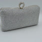 Shimmering Studded Clutch Bag with Textured O-Ring Clasp - Silver - Clutch Bags