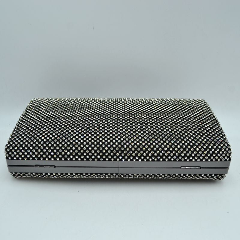 Grid Patterned Box Clutch with Jeweled Dome Clasp - Clutch Bags