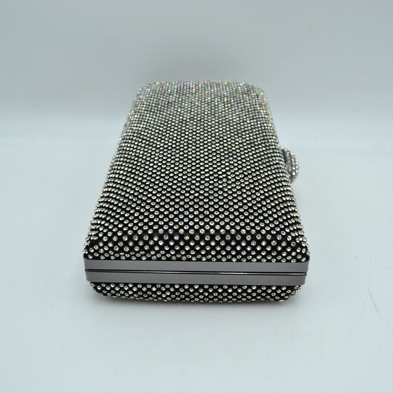 Grid Patterned Box Clutch with Jeweled Dome Clasp - Clutch Bags