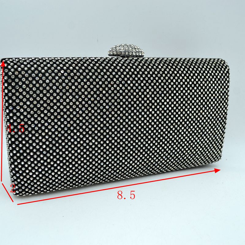 Grid Patterned Box Clutch with Jeweled Dome Clasp - Clutch Bags
