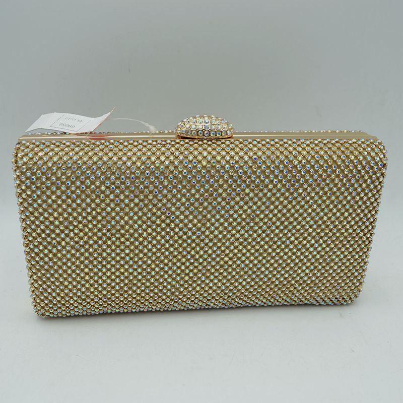 Grid Patterned Box Clutch with Jeweled Dome Clasp - Clutch Bags
