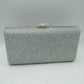 Grid Patterned Box Clutch with Jeweled Dome Clasp - Clutch Bags