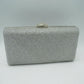 Grid Patterned Box Clutch with Jeweled Dome Clasp - Silver - Clutch Bags